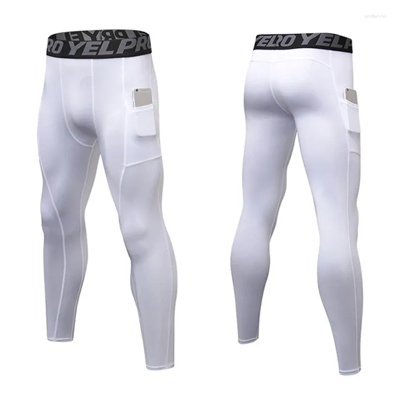 Calça masculina homens compressão treinamento respirável leggings para masculino sólido tight jiu long gym Runking calwear com bolso