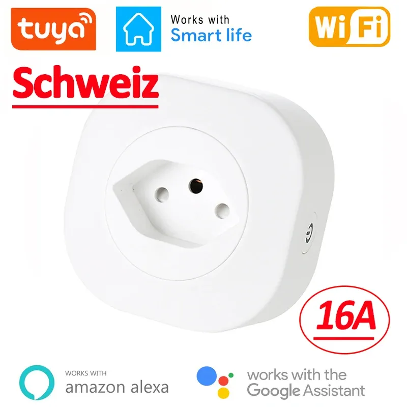 Wtyczki WIFI Smart Plug 16a Szwajcaria CH wtyka zasilająca gniazdo Aplikacja Tuya dla Alexa Google Home Home Control Power Monitor Monitor