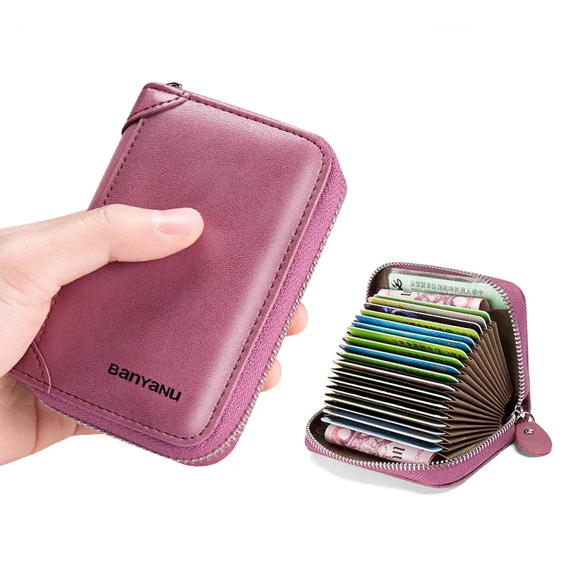 Holders 12/20 slots authentique cuir carte porte portefeuille hommes zipper carte de carte de crédit small cartes RFID porte-monnaie portefeuille portefeuille pour femmes