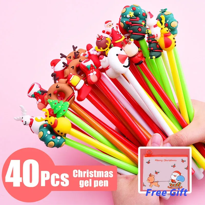 PENS 40 PCS Gel Christmas Gel Penna all'ingrosso Cute Kawaii Christmas Tree Elf Babbo Natale Penne per la scrittura Ufficio scolastico stazionario