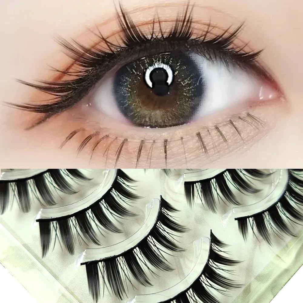 5 Pairs Makeup Hard Black Band False Eyelashes Extension Full Strip Dramatic Soft Hair Reusable Cosplay Manga Lashes Get Stunnin 240420