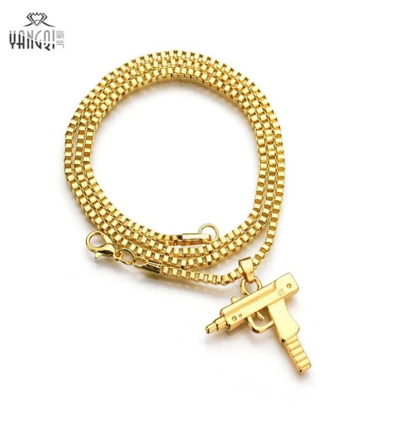 Hip Hop Jewelry Letter Gun Necklace Silver Gold Color Long Chain Pendant Necklaces HipHop For Men Women Gift6456788