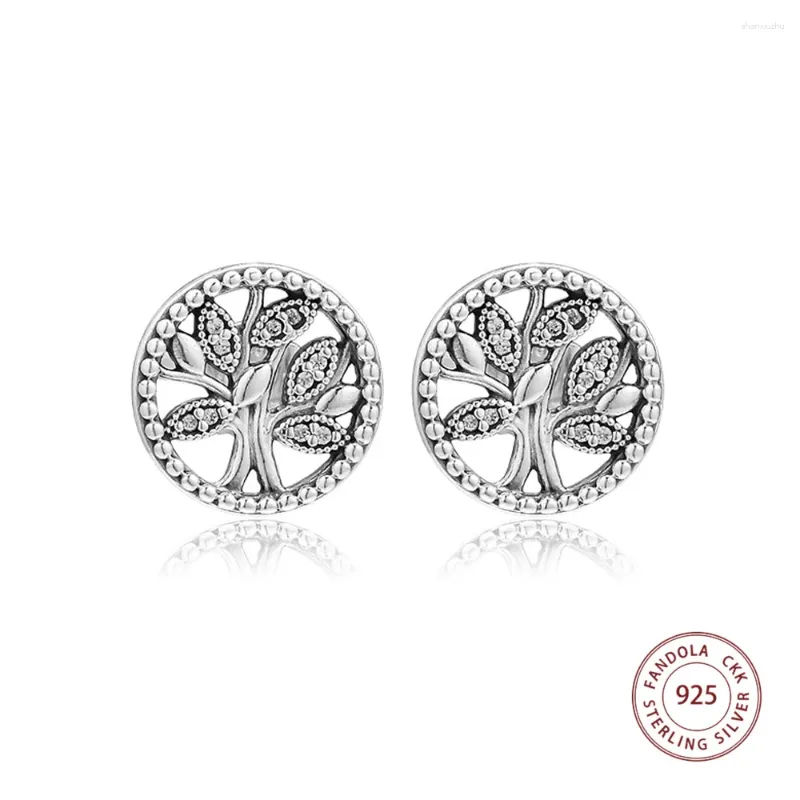 Studörhängen Autentisk 925 Sterling Silver Sparkling Family Tree for Women Clear CZ Earings Fashion Jewelry Bijoux Femme