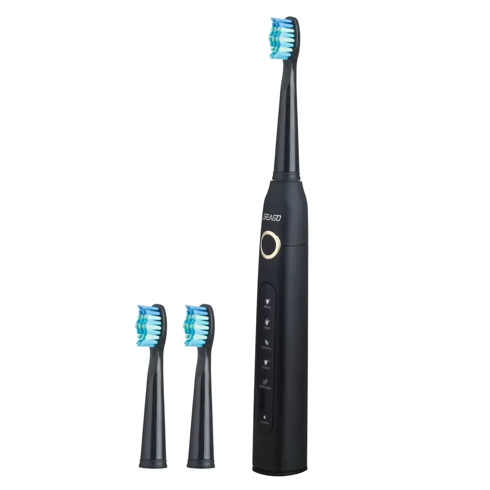 Heads SeaGo SG507 USB RECHARGAGEMable Brosse à dents électriques Adulte Brosse de dents en profondeur imperméable avec 2 têtes de remplacement