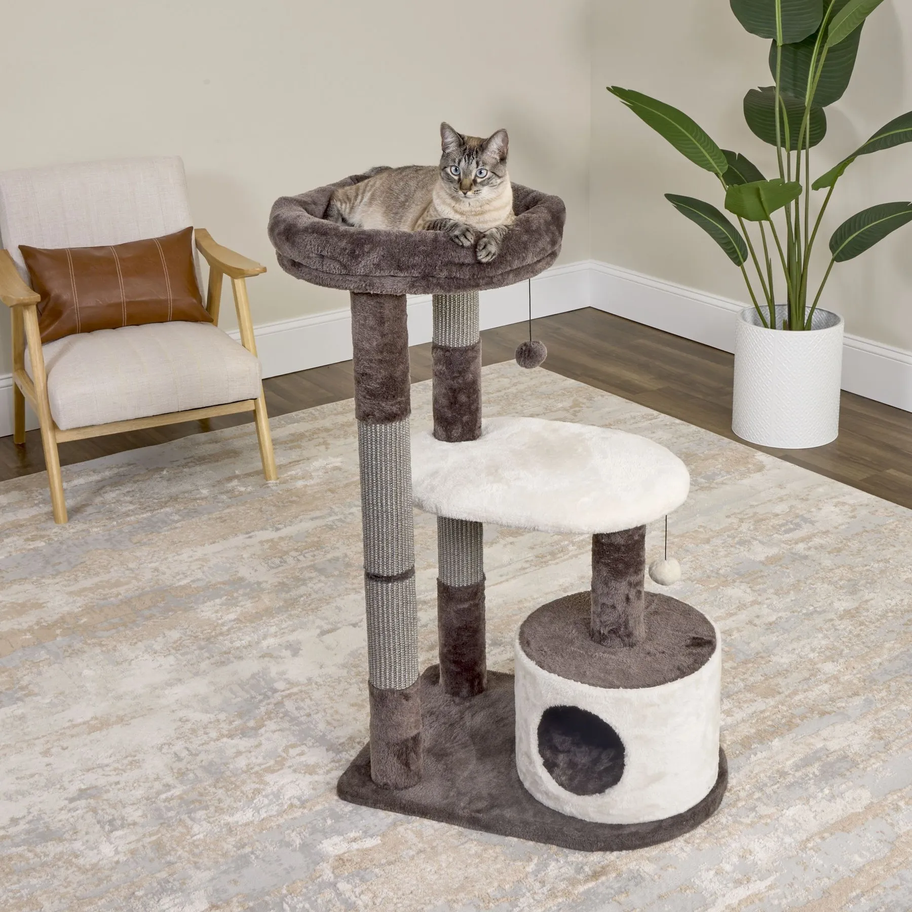 Premium Faux Fur Cat Tree Condo: 40-Inch Wood Cat Condo for Play Rest  Shop Now!