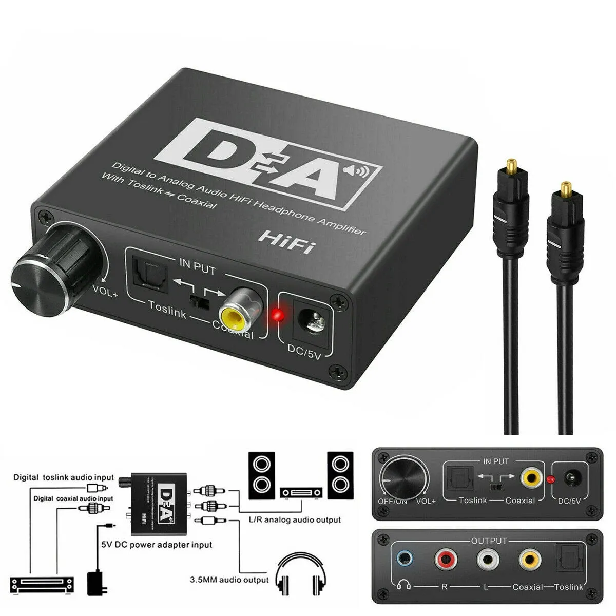 Converter 192kHz Hifi DAC 3,5 mm Digitale optische coax coaxiale toslink naar analoge audioconverter met vezelkabel RCA Out Optical voor PS5 Xbox