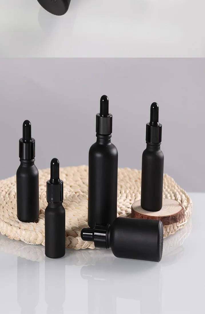 5ml 10ml 15ml 20ml 30ml 50ml 100ml Multiszie Glass Black Frosted Matte DropperボトルエッセンシャルオイルボトルブラックマットコスメティックSU8435842