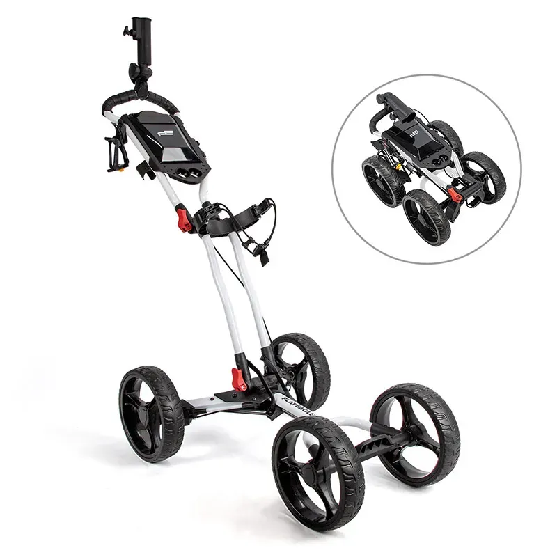 Shoes Plyeagle Foldable 4wheel Golf Trolley with Fixedpoint Brake Umbrella Holder Aluminum Alloy Golf Bag Push Pull Cart Trolley