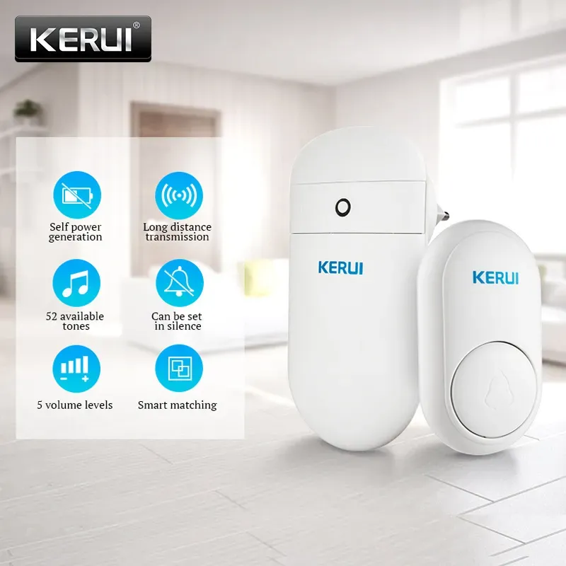 Controle Kerui M518 Home Welcome Chime Doorbell Wireless Smart Ring Doorbell Selfgeneration No Battery Button 52 Songs Optioneel