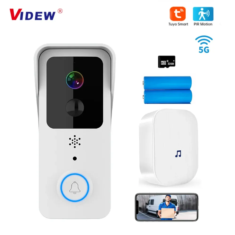 CONTROLLA TUYA SMART VIDEO COMPLEGNO 5G 2,4G WiFi Porta esterna IP Waterproof IP65 Batteria Intercom Smart Life Camera da campanello wireless