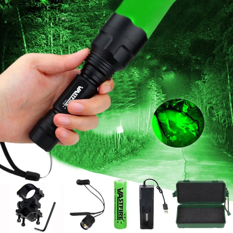 Scopes Tactical 2500lm White Green/Red Light ficklampa Hunting Light Torch+Scope Mount+Pressure Switch+18650 Batteri+laddare