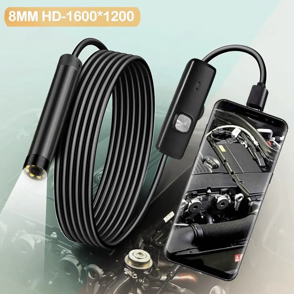 Kameror 8mm telefonendoskopkamera för bilar Android USB Mobil Endoskop Kamera typ C Car Automotive Borescope Flexibelt doskop