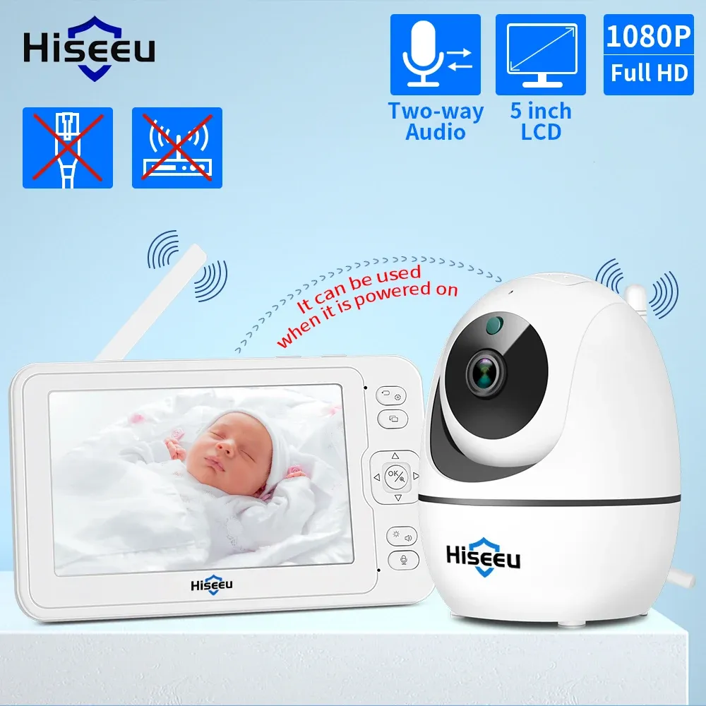 Мониторы hiseeu 5,0 дюйма Baby Monitor 1080p 2way Audio беспроводная камера детская тревога плачет тревоги.
