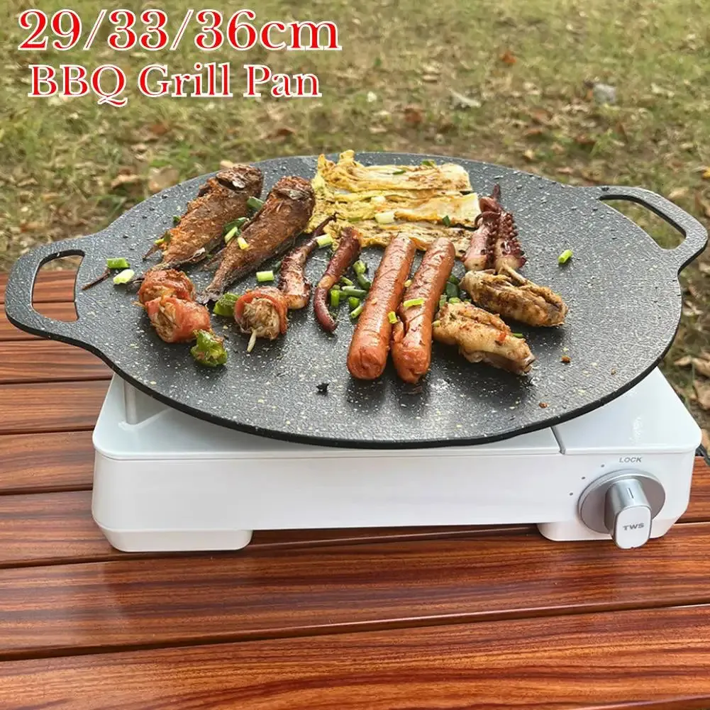 Corea BBQ Grill Pan antarillo a piastra rotonda a piastra barbecue senza fumo per cottura da esterno per esterno griglie 240415 240415
