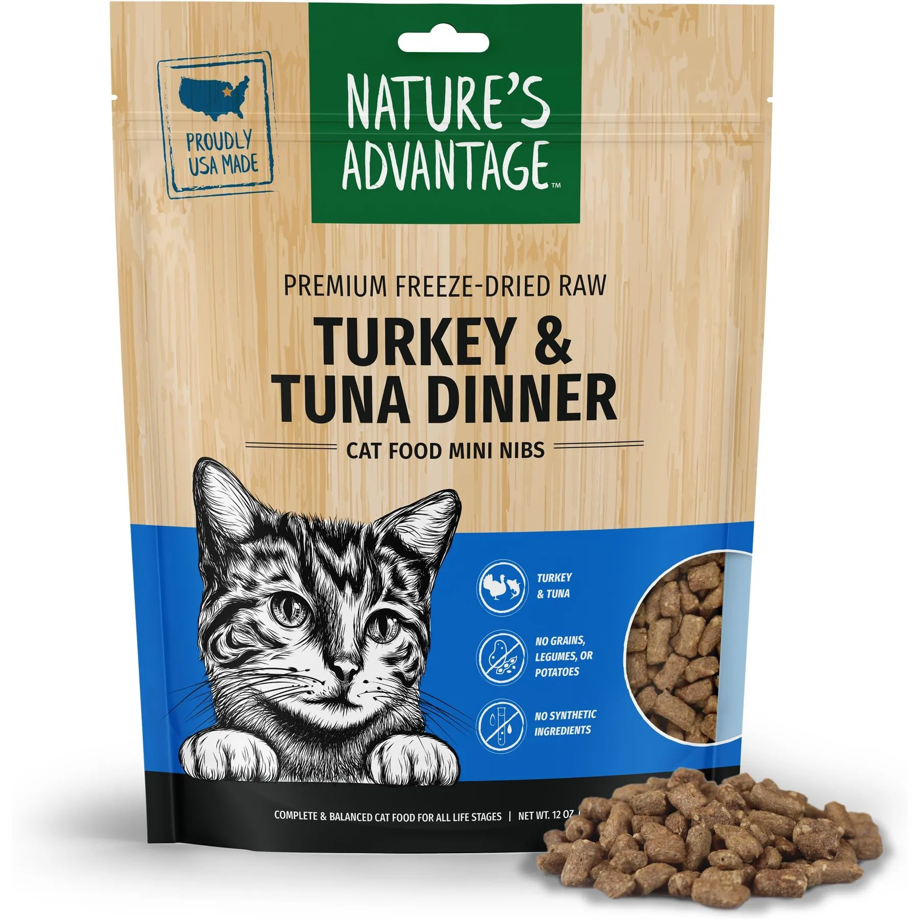 Grain-Free Mini Nibs: Turkey Tuna Raw Cat Food, Premium
