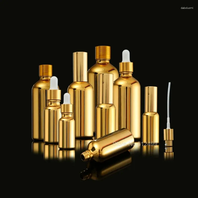 Förvaringsflaskor tomma påfyllningsbara guldglassprayflaskatomizer med fin dimsprutning för eterisk olja parfym 30 ml 50 ml