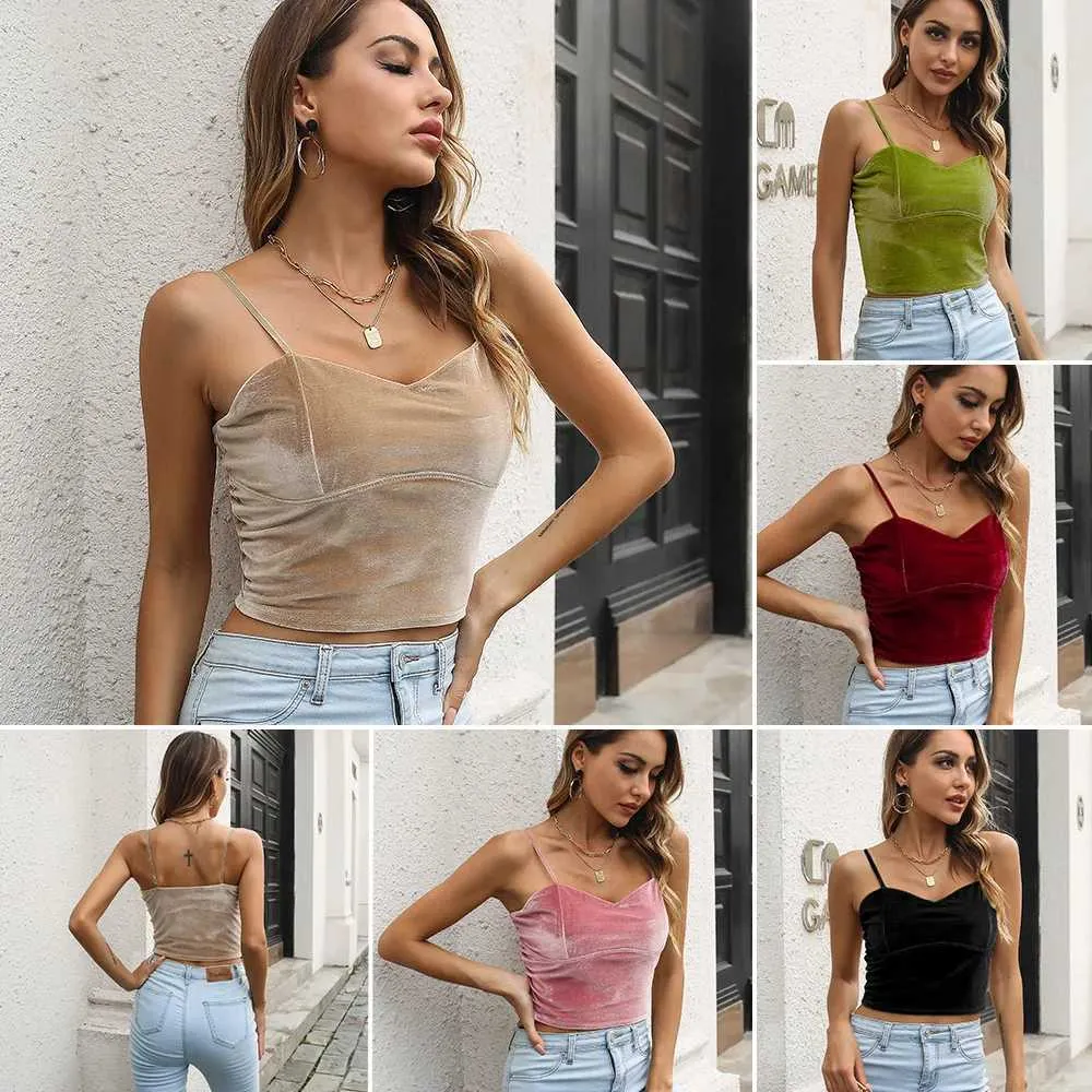 Zbiorniki damskie Camis Sexy Tank Top V Neck Velvet Hanter Tops Kobiety Camis Backless Camisole Modna rurka Top żeńska śladka kamizelka Y240420