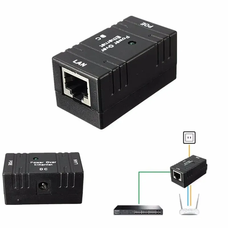 NOWOŚĆ 2024 10M/100 MBP pasywny Poe Power Over Ethernet RJ-45 Wtryskiwacz Adapter montażowy rozdzielacz do sieci CCTV Kamera IP Networking dla Ethernet dla Ethernet dla Ethernet