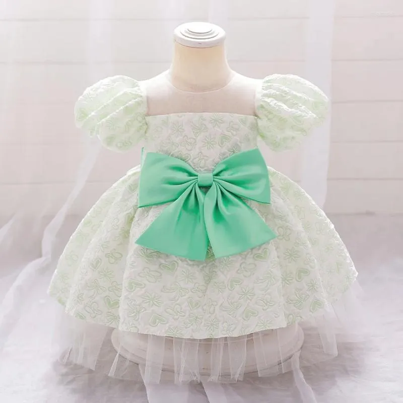 Mädchenkleider Baby Bow 1. Geburtstagsfeier Prinzessin Kleid Tüll Hochzeit Brautjungfer Abschlussball Kleid für Kleinkind Kinder Kinder Bubble Sleeve Kleider