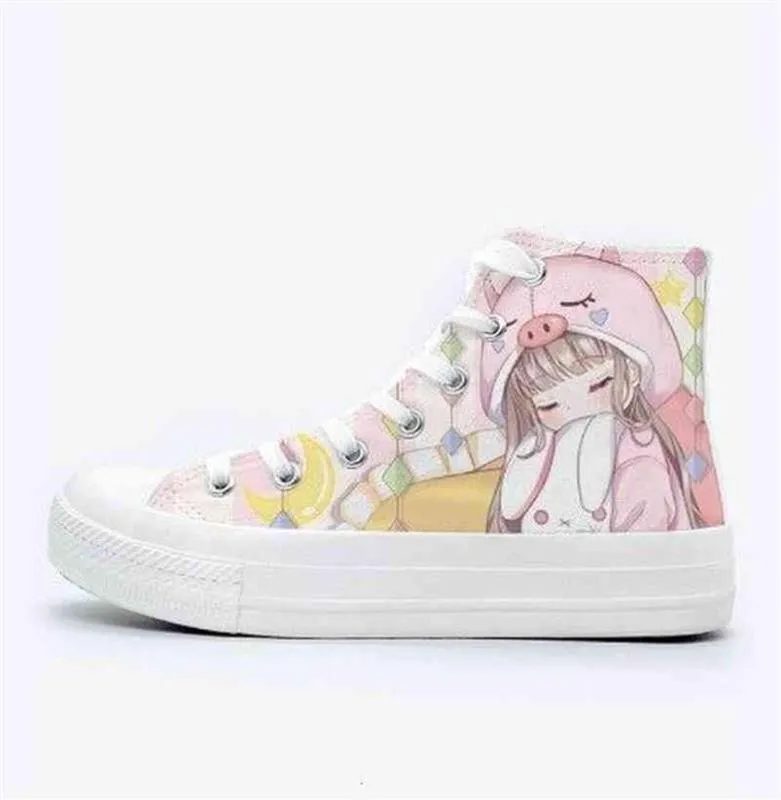 Vestido tênis anime zapatillas mujer kawaii dos desenhos animados de mulheres casuais sapatos de damasco de canela de outono garotas diárias woman1469039