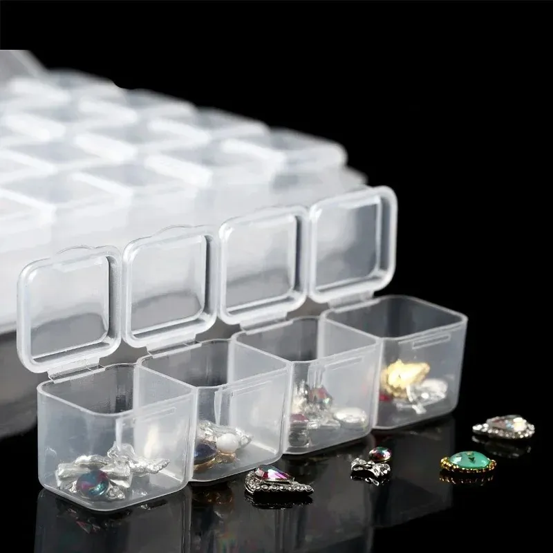 28 Slots Adjustable Transparent Plastic Storage Jewelry Box Compartment Earring Bead Screw Holder Display Organizer Container