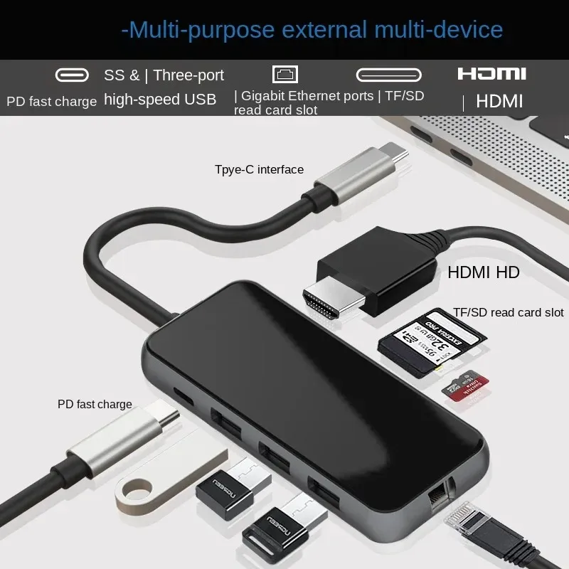 2024 USB C Laptop Docking Station USB 3.0 RJ45 PD SD/TF USB HDMI-compatible Hub for Laptop Macbook Pro HP DELL Surface Lenovo Dock for USB C