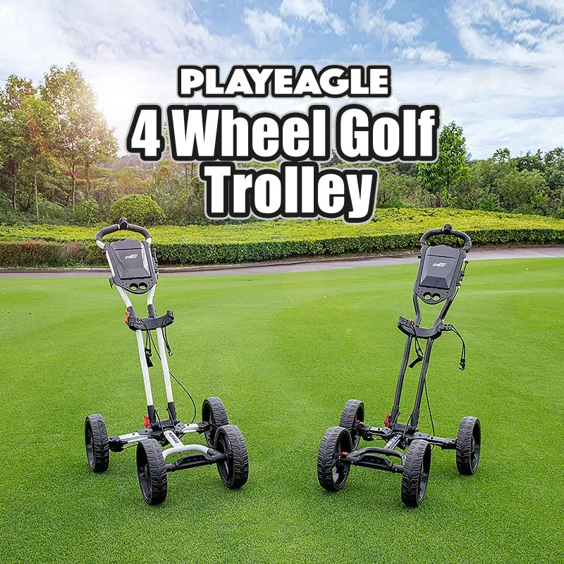 Skor Playeagle Golf Accessories Foldbara 4 Wheels Trolley Bag Pull Push Cart Caddy med Bottle Paraply Stand Carrior