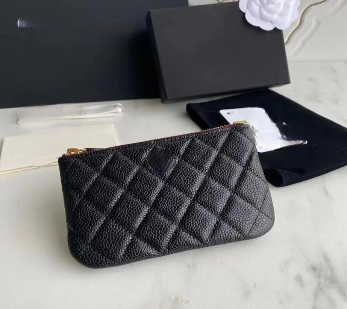 CC Wallet Luxury Designer Plånbok Small Purse Card Holder Credit Wallets Women Classic Black Quilted Fashion äkta läder Clamsh7914741