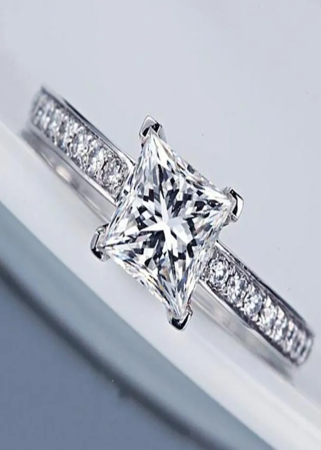 Fashion Jewelry Princess Cut 1ct GEM 5A Zircon Stone 925 Sterling Silver Women Engagement Fead Band Ring SZ 411 Gift58933889186345