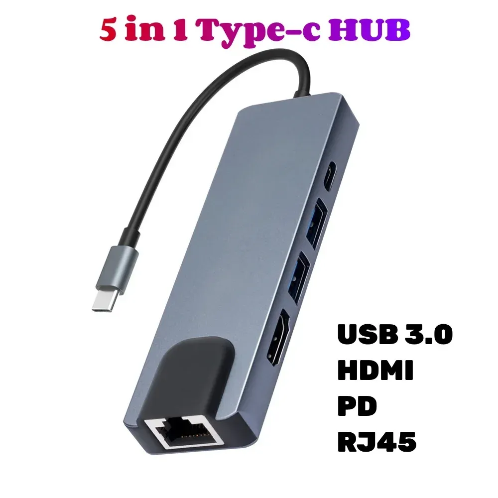 Hubs Typec Hub à 100 Mbps RJ45 Ethernet 4K HDTV USB 3.0 2.0 C Station de quai PD pour MacBook iPad Samsung S20 Xiaomi 10