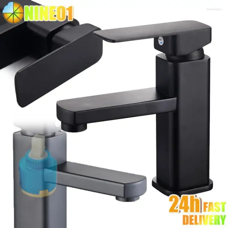Bathroom Sink Faucets Basin Faucet Cold Tap Single Handle Mixer Black Chrome Deck Mounted Vanity Waterfall Fixture