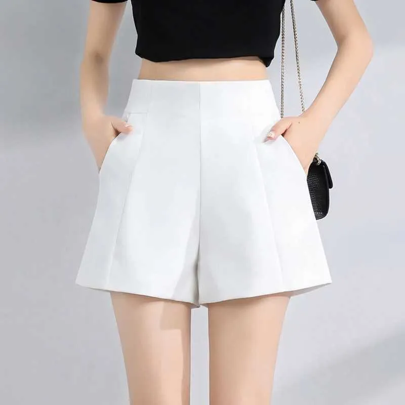 Women's Shorts Suit Shorts Women High Waist A-line Shorts Spring Summer Casual Loose Wide Leg Chiffon Shorts Lady Black White Y240420