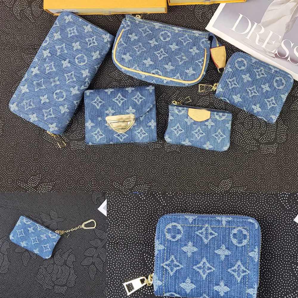 denim designer plånbok män korthållare kvinnor lång plånbok mode koppling handväska lyxiga kontanter mynt handväska blå blixtlås plånbok ny färg