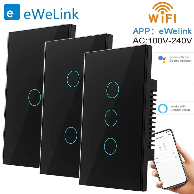 Contrôle WiFi Smart Switch Ewelink App Bluetooth RF Alexa Google Voice Control Neutre Neutral / Pas de fil neutre Installation de l'éclairage Touch Interrupteur