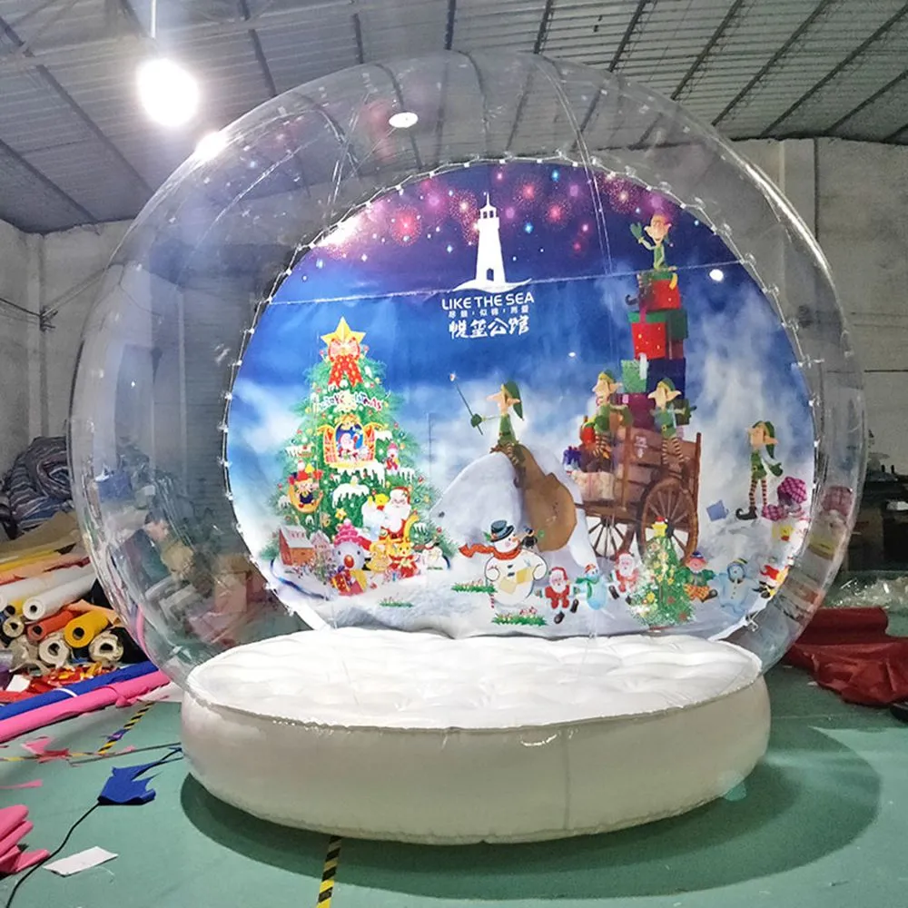 Julgiganten Uppblåsbar snöklot Bubble Dome Tält med fläkt 2m/3m/4m utbytbar bakgrund Human Snow Globes Clear House