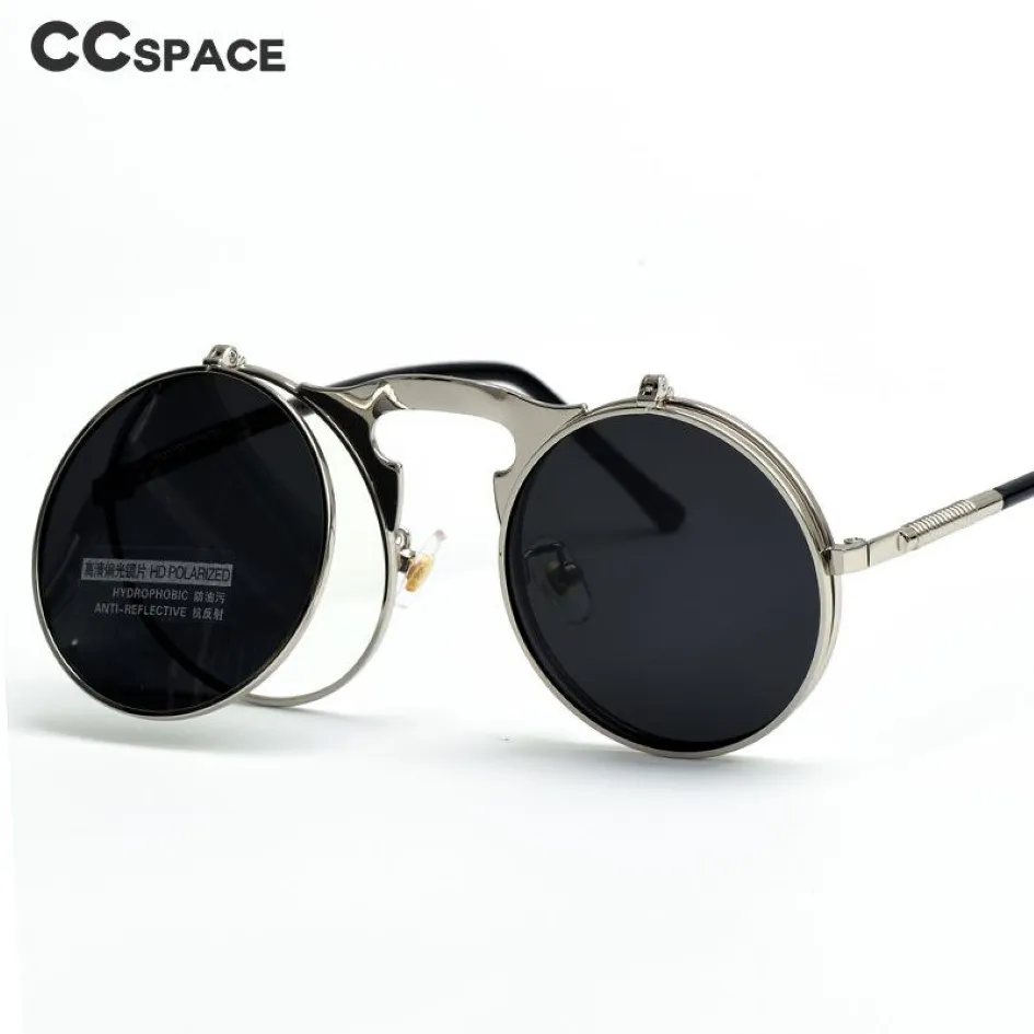 Steampunk runda solglasögon kvinnor män metall vintage flip cirkulär dubbel lins solglasögon stil cirkel nyanser gafas oculos de s305m