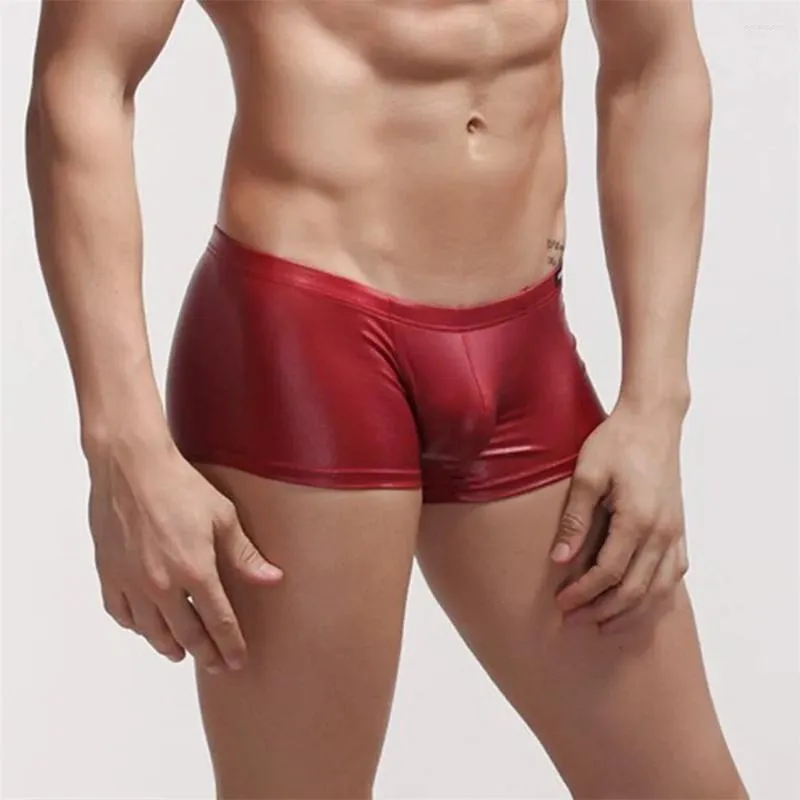 Underpants Men's Imitation Leather Solid Color Flat Underwear Protects Healthy Design