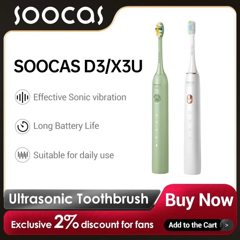 Heads SOOCAS SONIC Electric Brosse D3 x3U Smart Ultrasonic Doesw Bross Nettoying Whitening Iproproof