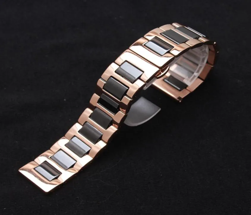 14mm 16mm 18mm 20mm 22mm rostfritt stål Watchband Rem armband wrap ceramic svart polerade armbandsurband mode rosegold me7289948