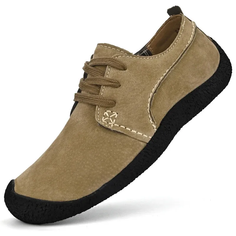 Suede Leather Casual Shoes For Men Lace Up Lightweight Outdoor Sneakers vandringsskoskorlägenheter Trekking 240407