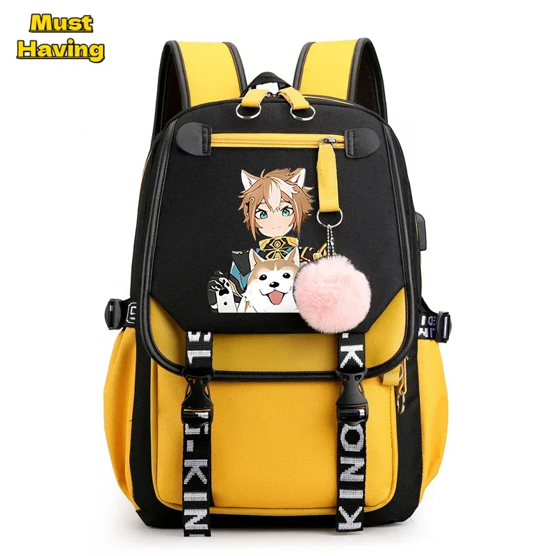 Tassen Genshin Impact Print Backpack voor tieners jongens stijlvolle schoolboek laptop tas bookbags daypack rucksack met USB -oplaadhaven