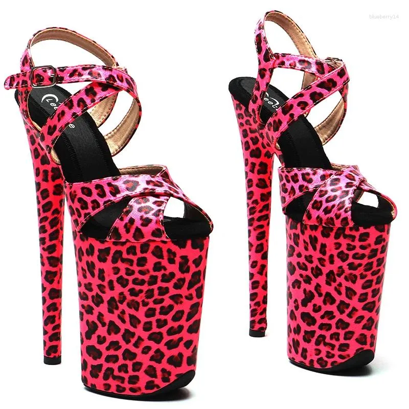 Chaussures de danse Leecabe 23cm / 9inches Leopard Imprimé Pu Small Open Toe Plateforme sexy High Heels Sandals Pole