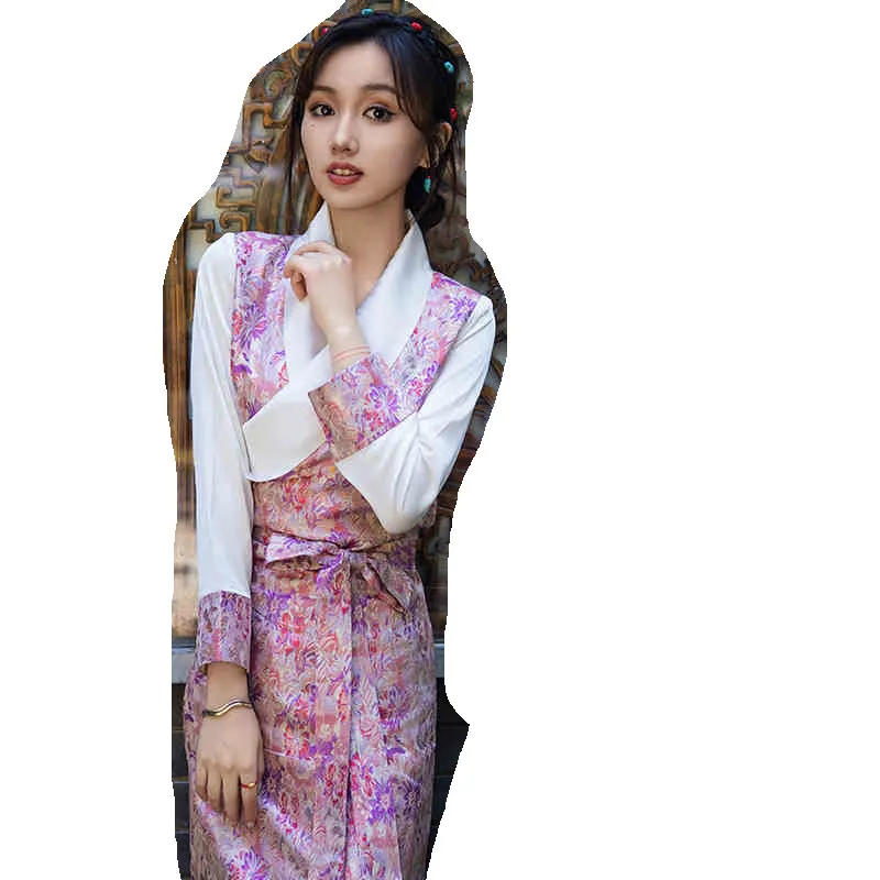 Abito Da Bola Da Donna Tibetano Xizang Lappel Collar Long Abito