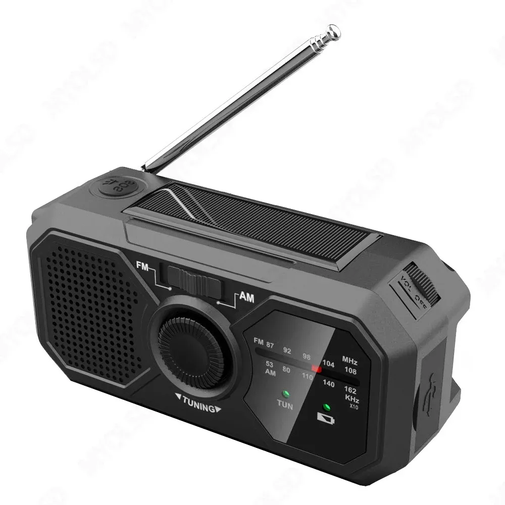 Radio Portable Radio FM AM Récepteur Support Solar Hand Crank Dynamo Charges LED Banque d'alimentation SOS Alarm FM Récepteur radio