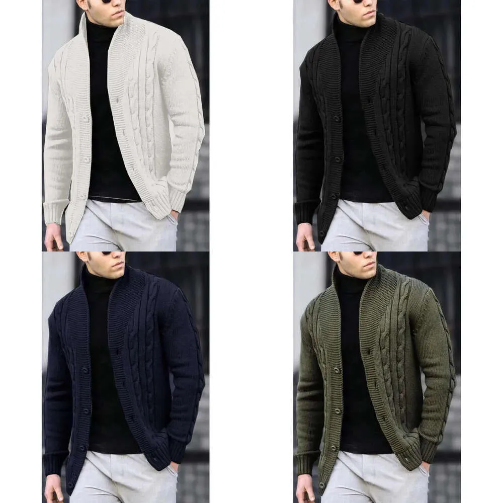 Tröja avslappnad ny förtjockad varm stekt degvridningar Cardigan Men's Autumn and Winter Knitwear Coat