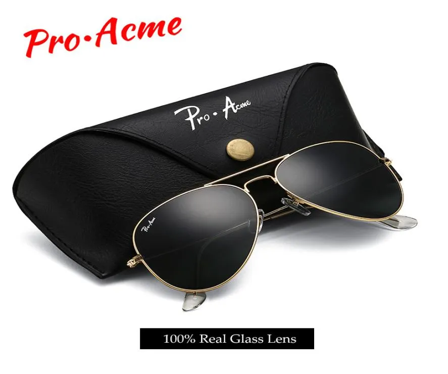 Pro Acme Brand Classic Pilot Солнцезащитные очки для мужчин Женская металлическая рама 100 настоящий стеклянный объектив 55 мм PA0325 CL2009204512316