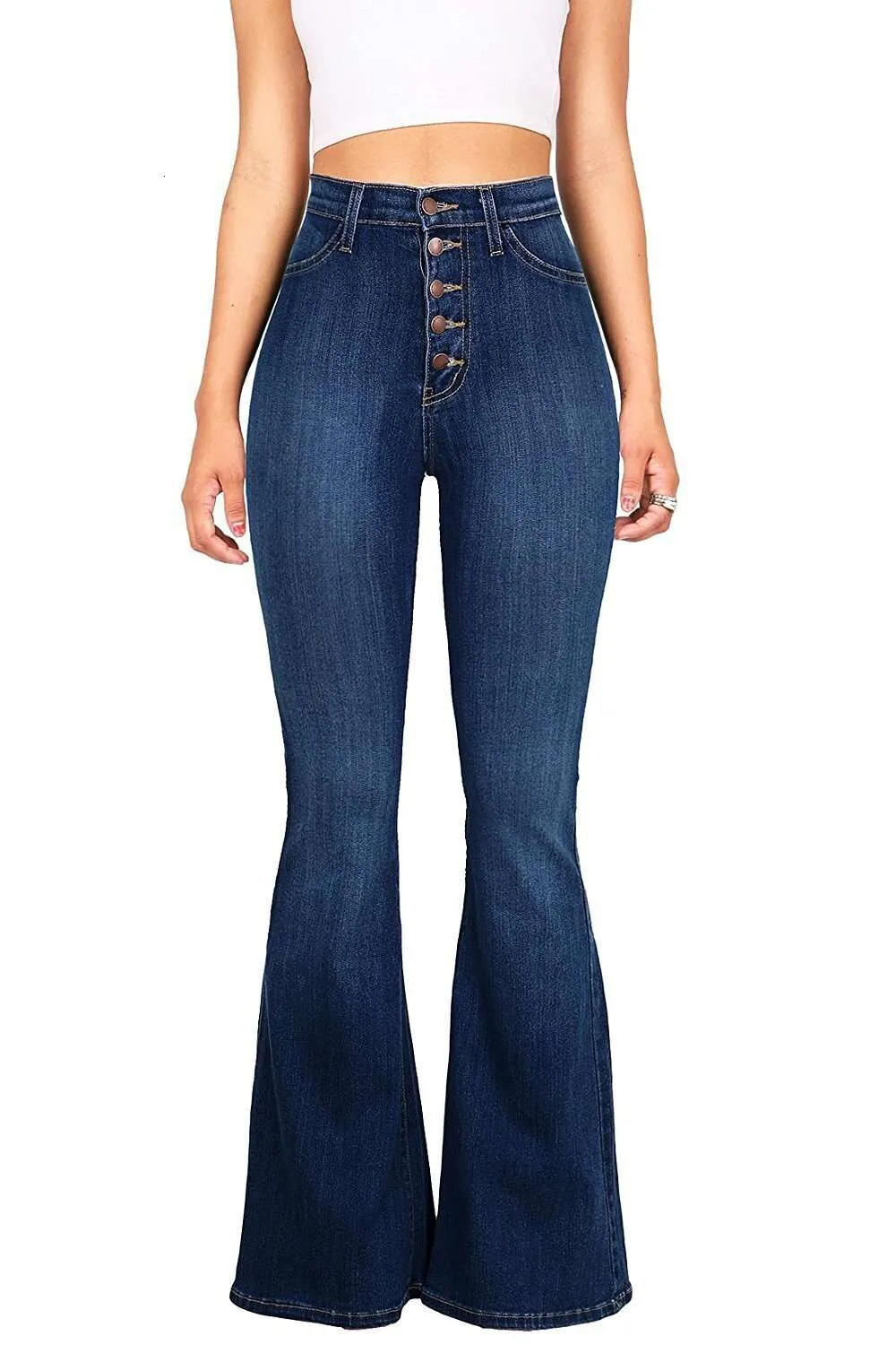 Jeans Kvinnors 2024 Slim Fit High midja höjda höftflarebyxor