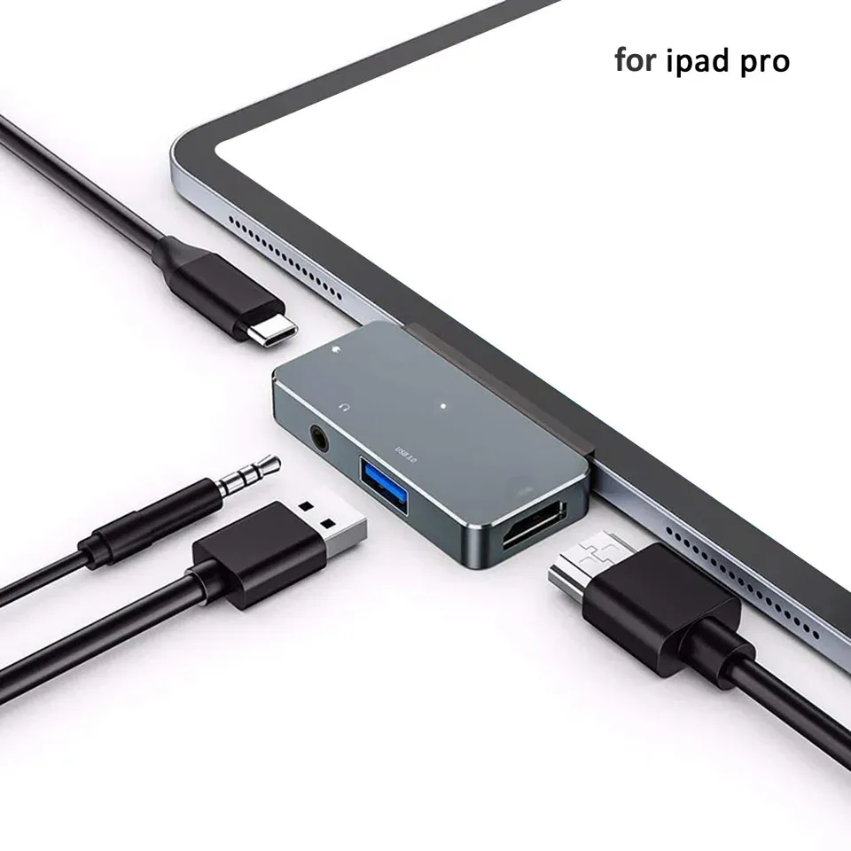 Hubs Outmix USB Typec Hub -adapter met USBC PD opladen USB 3.0 3,5 mm hoofdtelefoonaansluiting HDMICompatibel voor iPad Pro MacBook Pro/Air