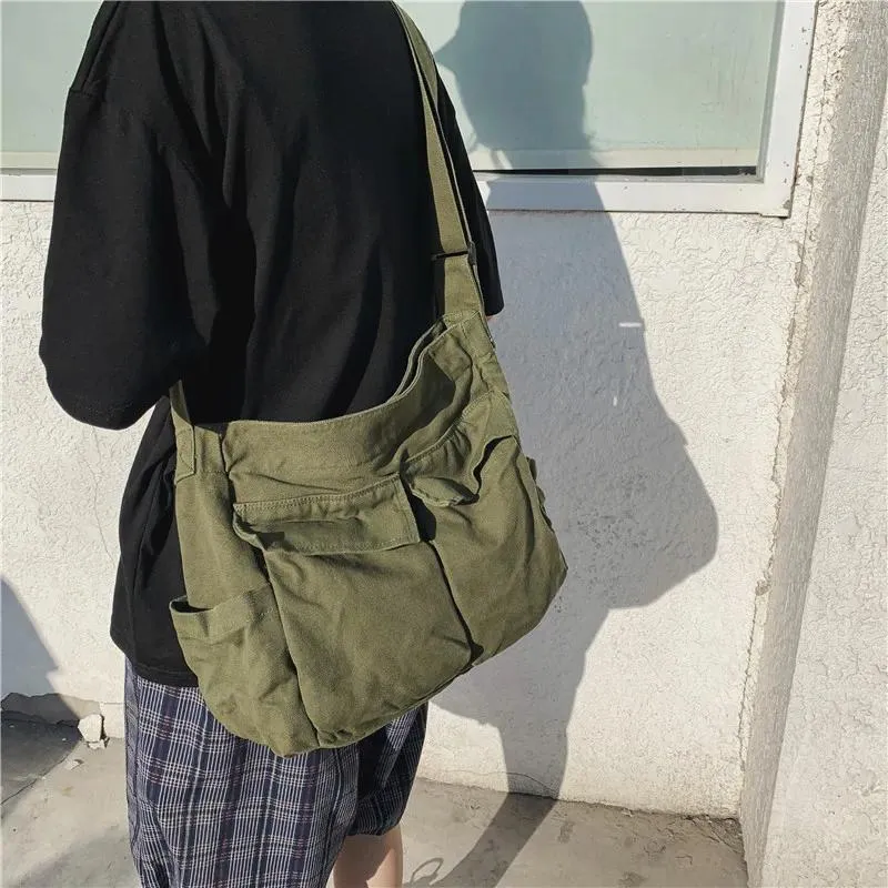 Shoulder Bags Fashion Solid Color Women's High Quality Canvas Unisex Crossbody-bag Casual Young Student School Bookbag