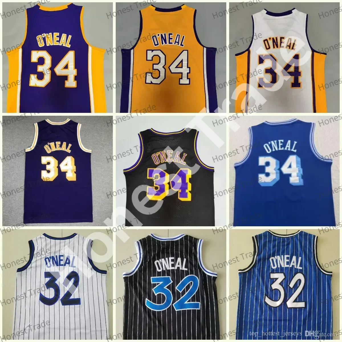 2024 Мужчина 34 Shaquille Oneal 32 Желтая баскетбольная майка Shaq Neal Purple Men Ed Jerseys